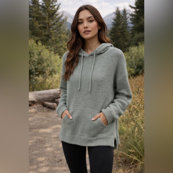 aerie Tops - Aerie Green Waffle Knit Hoodie Cozy Pullover Size XS Oversized